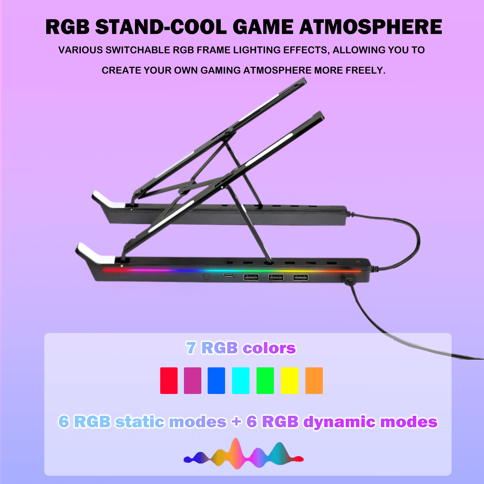 TIKBBRMG Laptop Docking Station Stand, Portable USB C Hub 5 in 1 Multiport Adapter with 3 USB Ports and Storage Bag, 12 Levels RGB Light Universal Dock Station for MacBook Pro/Air/HP/Surface/Lenovo
