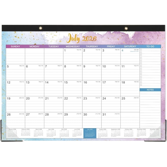 2026-2027 Desk Calendar - Large Desk Calendar 2026-2027, Jul. 2026 - Dec. 2027, 17" x 12", 18 Monthly Calendar with Desk Pad, To-do List & Notes for Organizing - Colorful Waterink