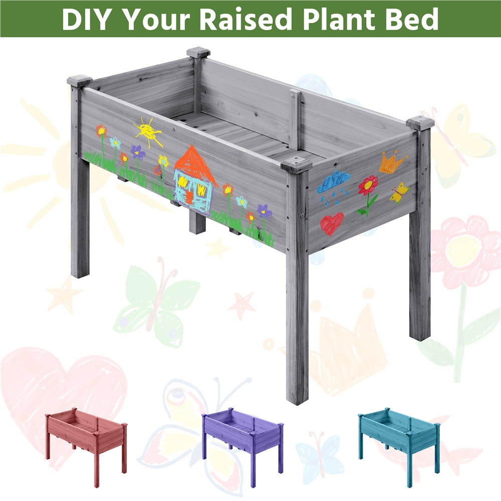 Yaheetech Rectangle Fir Wood Raised Garden Bed Planters,Gray