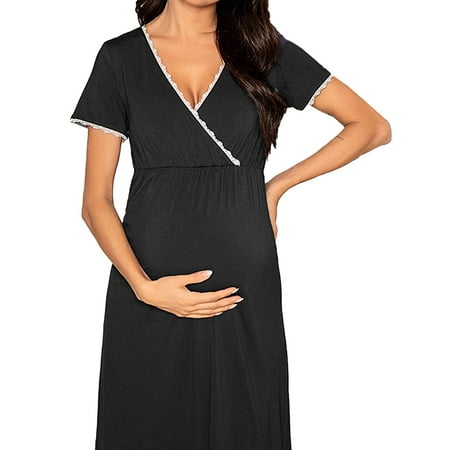 

Jchiup Women s Maternity Short Sleeve V Neck Dress Nursing Nightgown for Breastfeeding Sleepwear