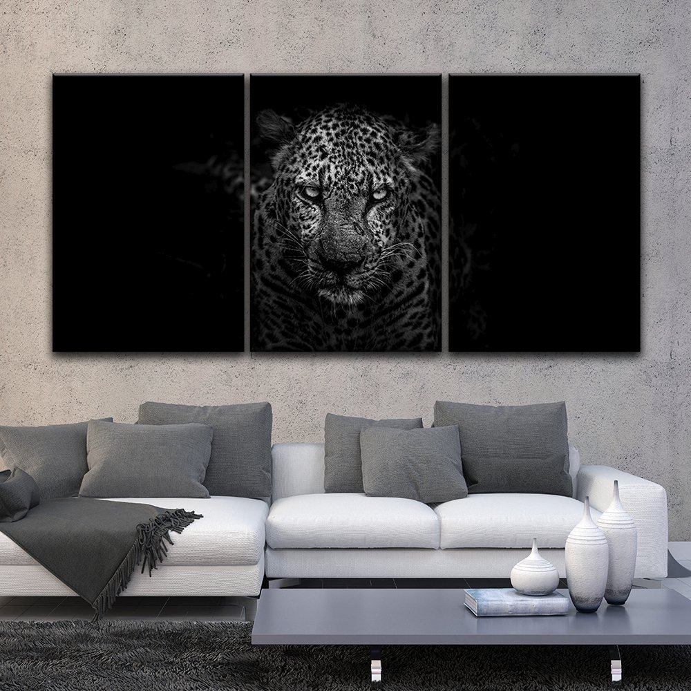 wall26 3 Panel Canvas Wall Art Leopard Staring at The Front Giclee
