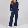 thumbnail image 5 of Fgvctg Sweatsuits Women 2 Piece Outfit Tracksuits Sets Half Zip Sweatshirts Fleece Wide Leg Sweatpant Winter Cozy Jogger Lounge Sweatsuit with Pockets Dark Blue M, 5 of 6
