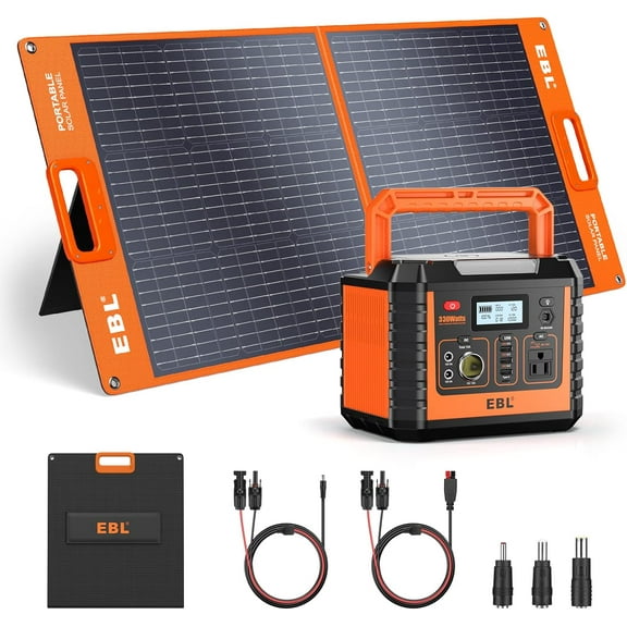 EBL Portable Power Station Voyager 300Wh Backup Lithium Battery(Peak 600W), 110V/330W Pure Sine Wave AC Outlet for Outdoor Camping, Home Emergency with 100W Portable Solar Panel