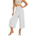 thumbnail image 5 of Ltctricy Wide Leg Palazzo Capri Pants for Women Yoga Lounge Cropped Pants with Pockets High Waist Casual Comfy Pants, 5 of 7