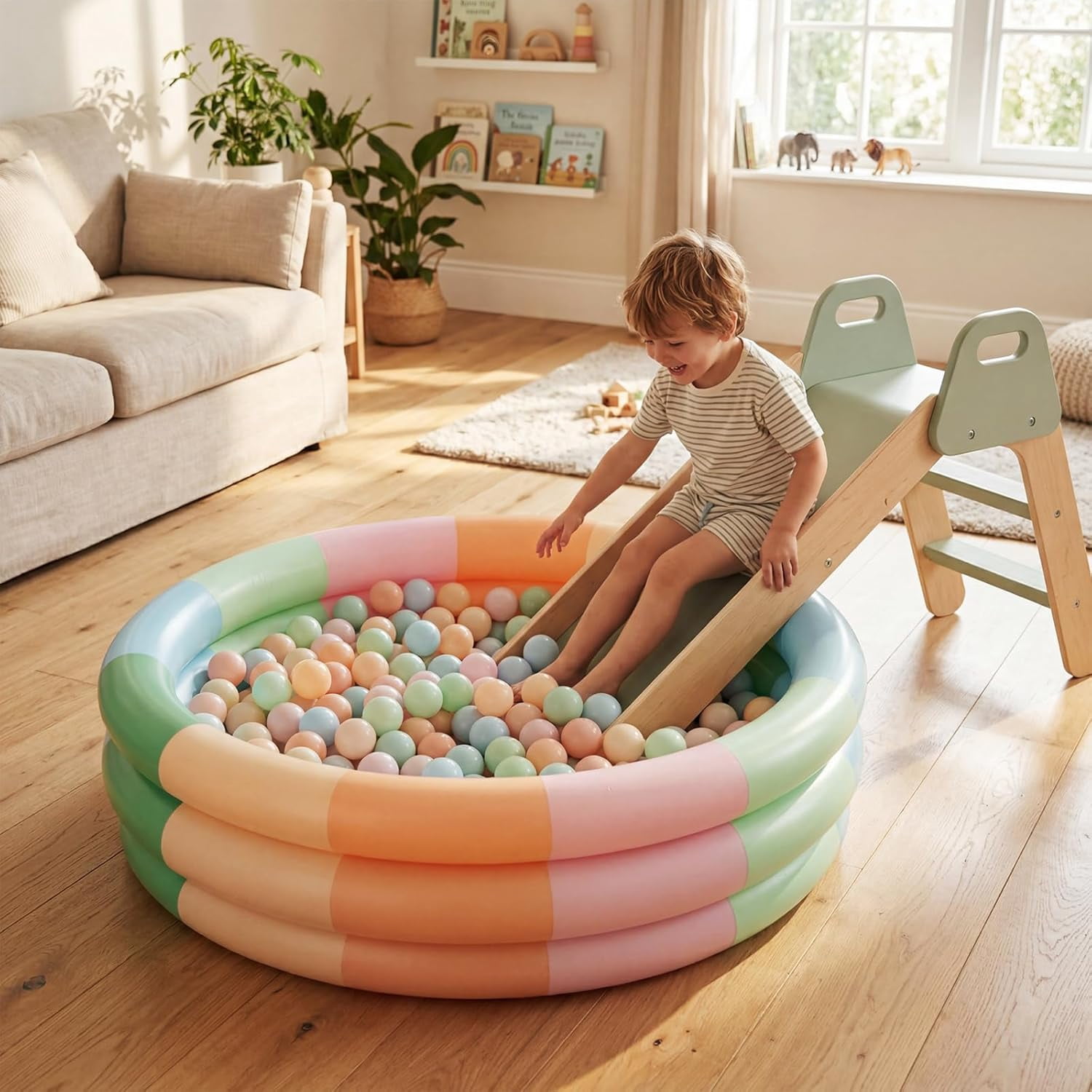 4 Pack Inflatable Kiddie Pool for Toddlers Blue Stripe Blow up Kids Swimming Pool Small 3 Rings Round Baby Pools for Indoor Outdoor Water Game Play Center