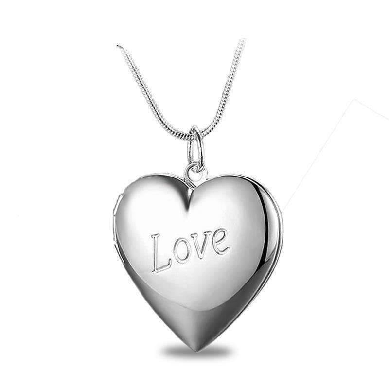LOVE Silver Heart Locket Necklace For Woman - Walmart.com