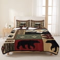 thumbnail image 3 of Quilts Queen Size Bedding Set, Lodge Bear Cabin Lightweight Quilted Comforter, Vintage Brown Buffalo Plaid Boho Soft Reversible Bedspread Coverlet with Pillow Covers for All Season, 90" x 96", 3 of 9