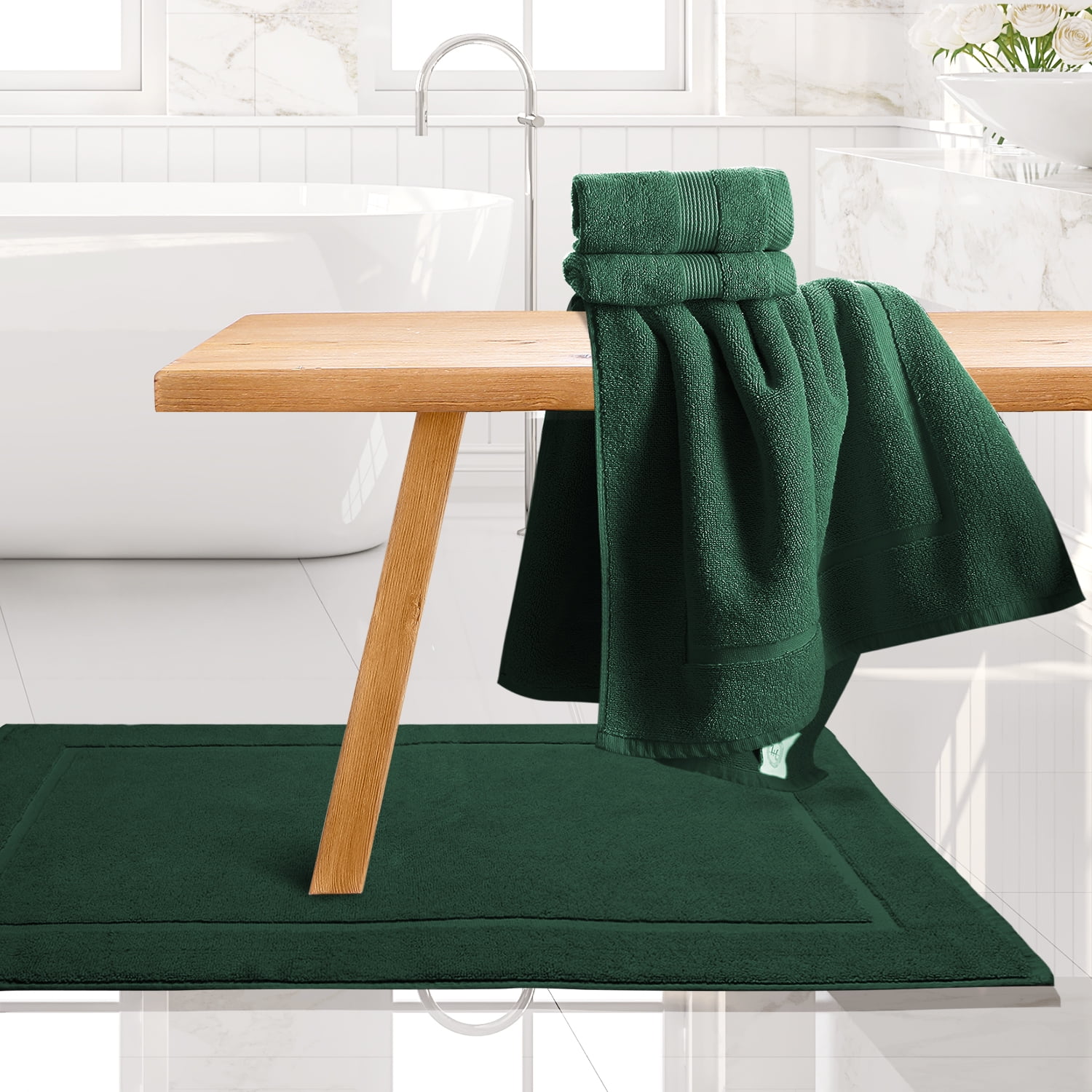 Clara Clark Bath Towels Set, 100% Cotton Luxury Softness 4 Pc Set, Hunter