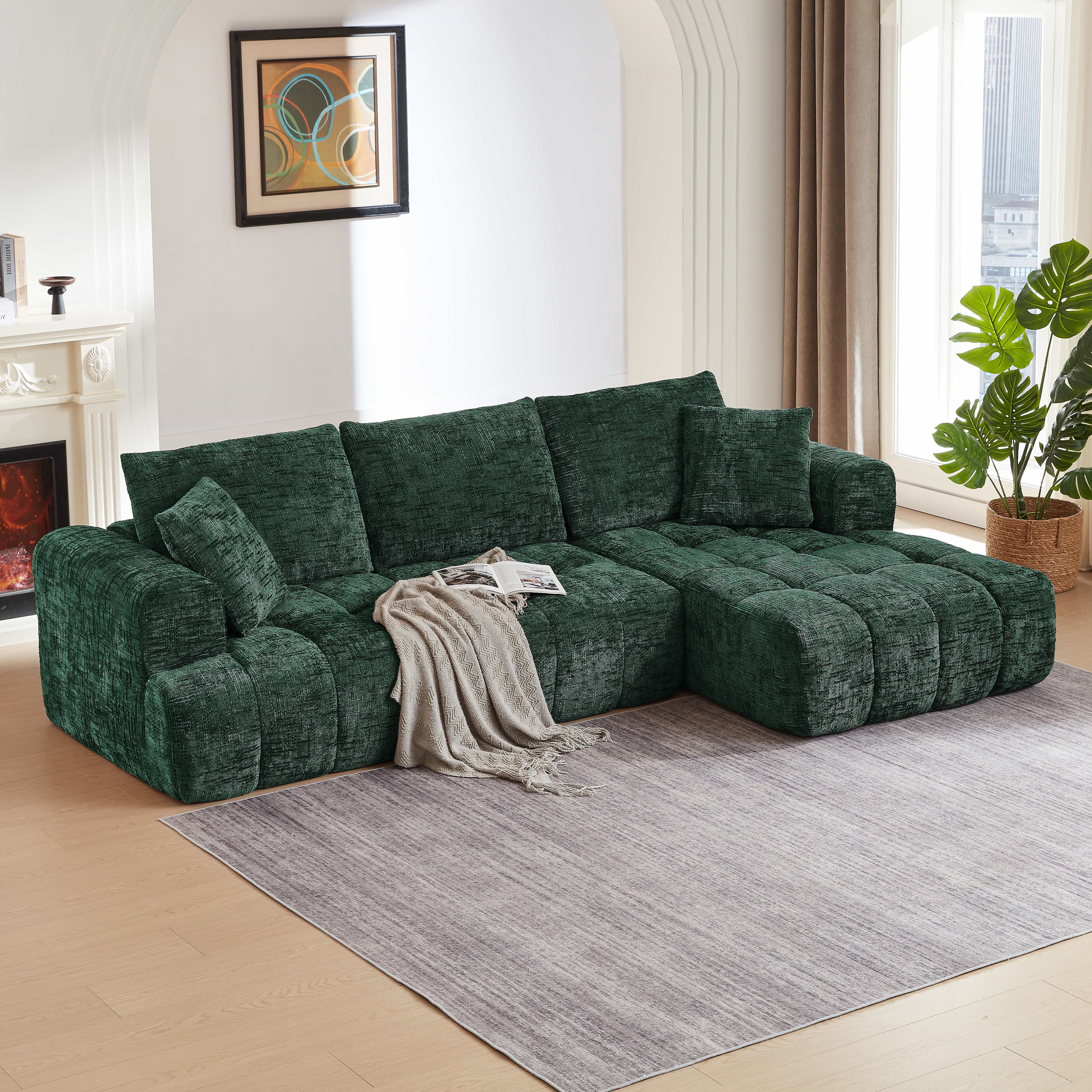 MAYEERTY Chenille L-Shape Oversized Sectional Sofa, Minimalist & Luxury for Apartment, 108×63" Green