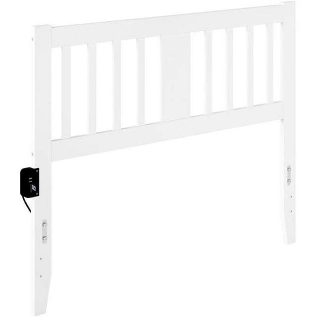 Pemberly Row Traditional Solid Wood Full Headboard with USB Charger in White