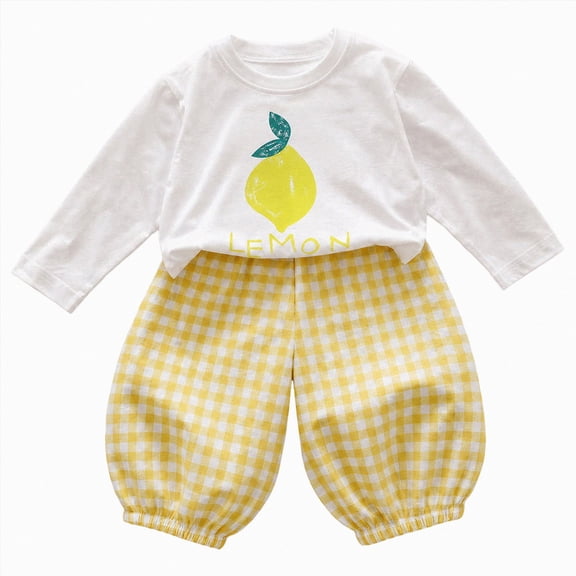 CAICJ98 Toddler Baby Girls Fall Clothes 3 6 12 18 Months 2T 3T 4T 5T Girls Winter Outfits Long Sleeve Letter Print Tank Top Pants Set (Yellow,18-24 Months)