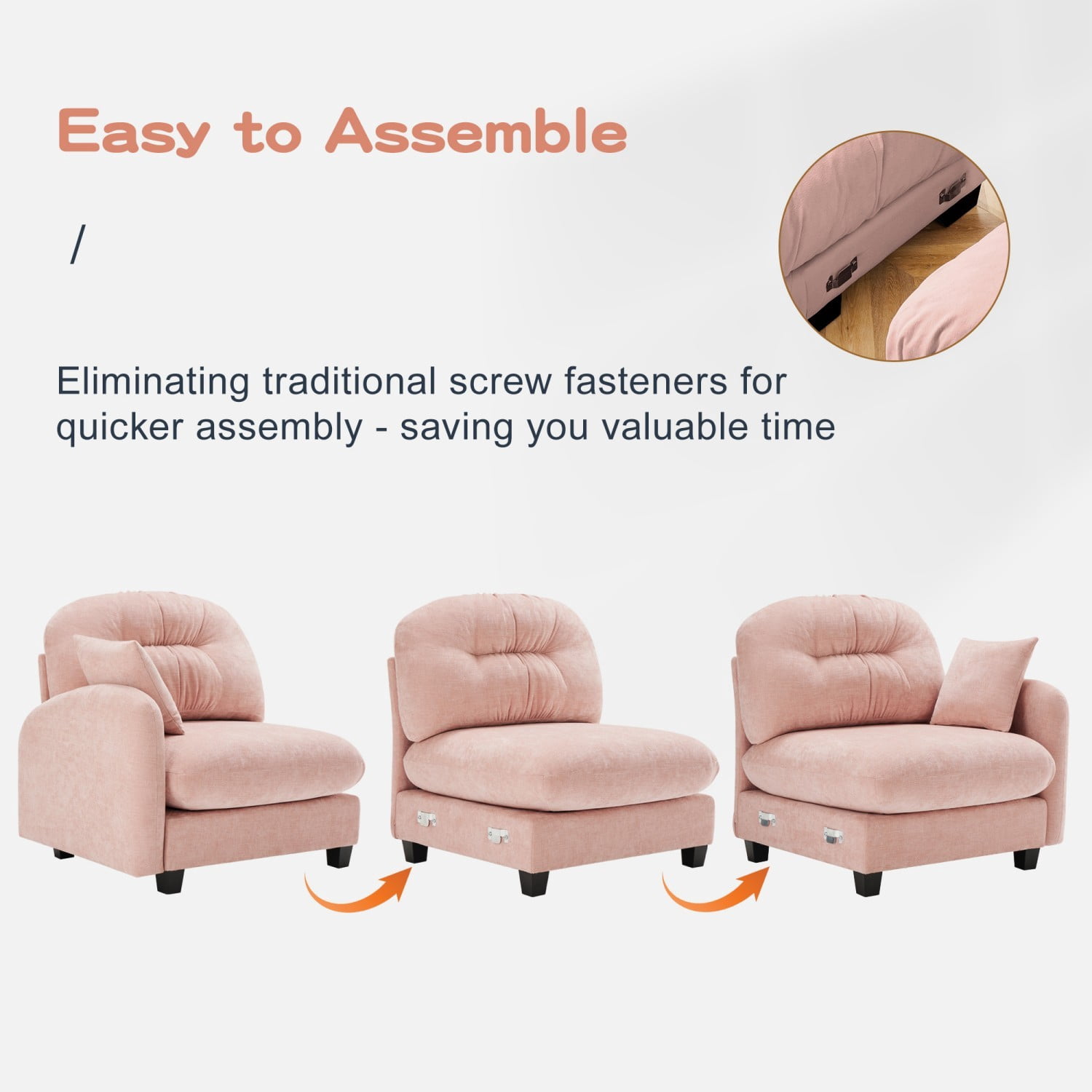 Modular Sectional Sofa Cloud Couch Loveseat Chenille Fabric Tufted Sofa Ergonomic 2-Seater Couch with Wooden Base for Living Room, Apartment, Pink