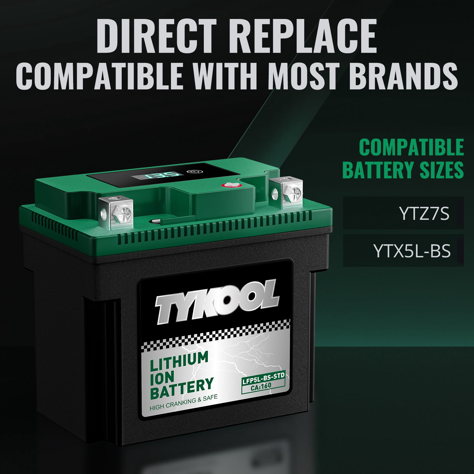 YTX5L-BS 160CCA 12.8V 3Ah,Lithium Motorcycle Battery,Powersports Battery for ATV,4 wheeler,quad,dirt bike,Generator,Scooter,Lawn Mower