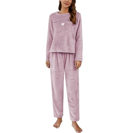 

Thickened Sleepwear Womens Homewear 2 Piece Set Flannel Fleece Winter Long Pajamas Women Pajama Sets B XL