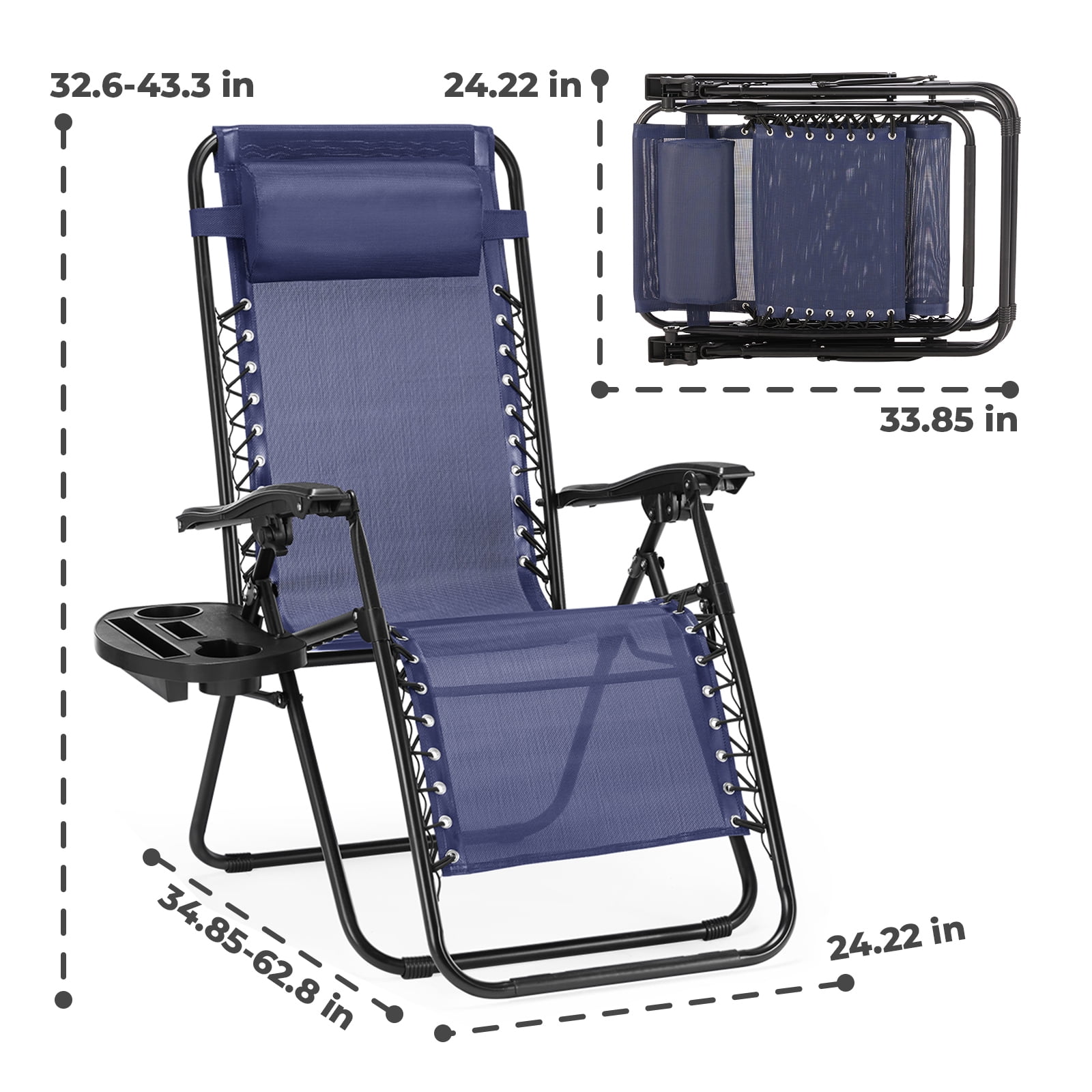 Alvantor 2-Pack Zero Gravity Lounge Chairs,Folding Recliners with Pillow & Cup Holder for Outdoor Patio, Pool, Beach