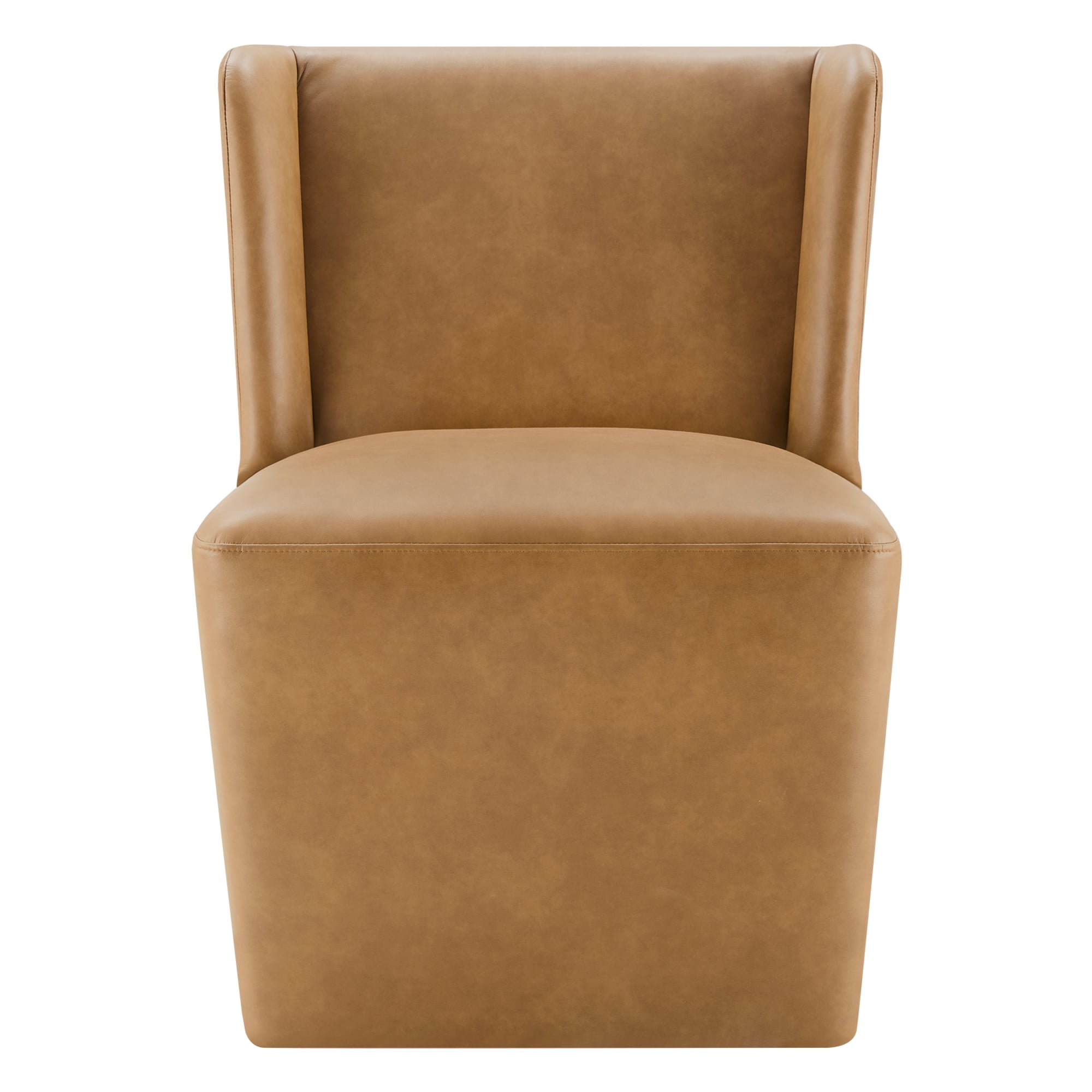 Spruce & Spring Modern Upholstered Dining Chair with Wingback and Hidden Casters, Single, Faux Leather in Cognac