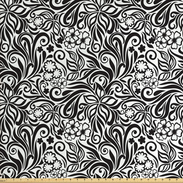 Black and White Fabric by the Yard, Western Scroll Pattern Design with