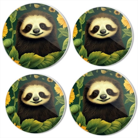 

BaHomeck Electric Stove Burner Covers Set of 4 Round Metal Gas Stove Burner Covers 8 Inch and 10 Inch Kitchen Decor Cute Sloth Smiling And Surrounded By Sunflowers