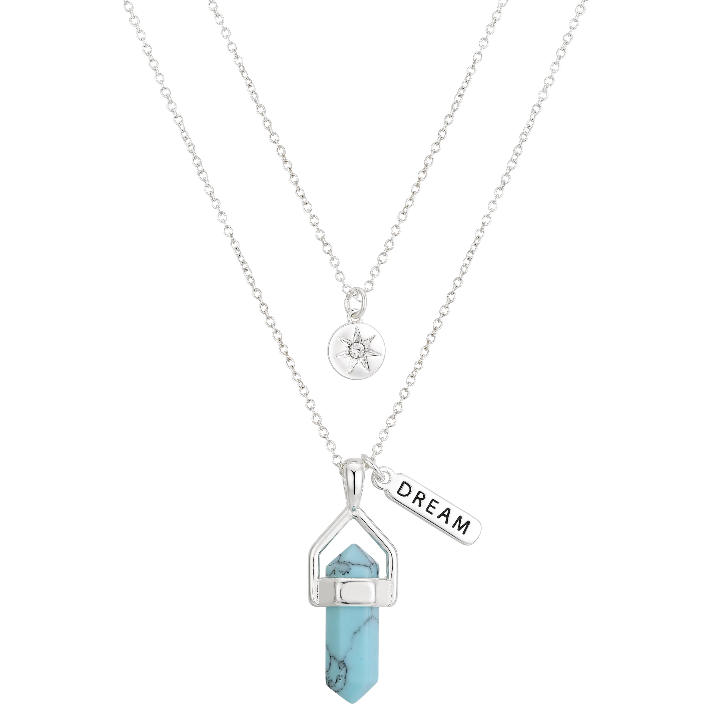 Fine Silver Plated Reconstituted Turquoise 'Dream' Layered Pendant Necklace, 16&18+2' Extender