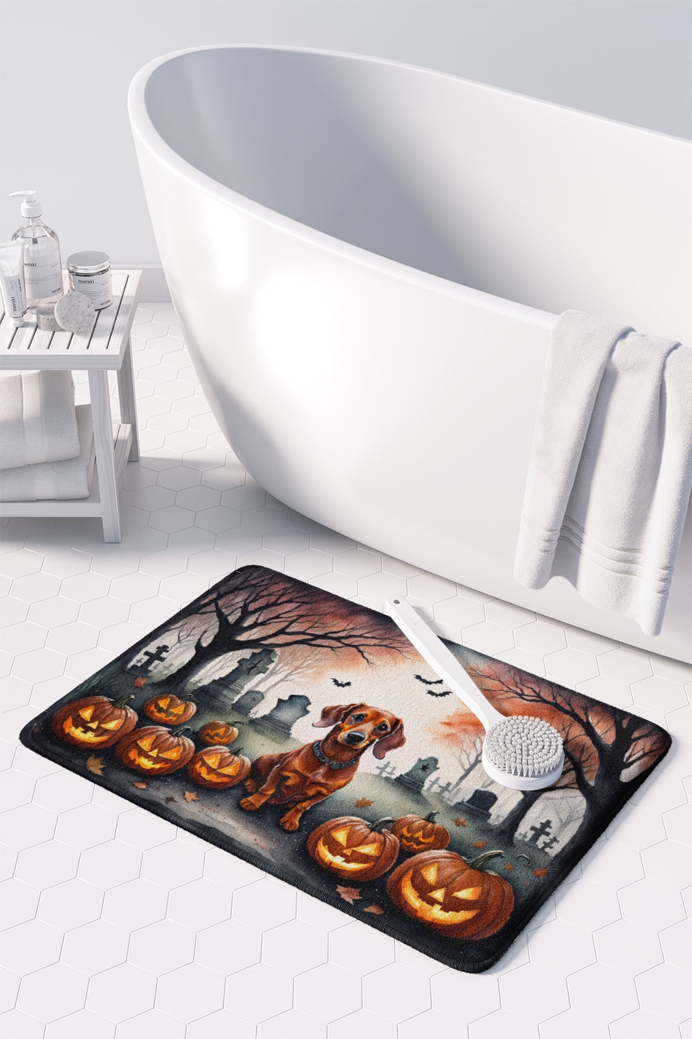 Carolines Treasures DAC2035RUG 19 x 27 in. Unisex Dachshund Spooky Halloween Memory Foam Kitchen Mat