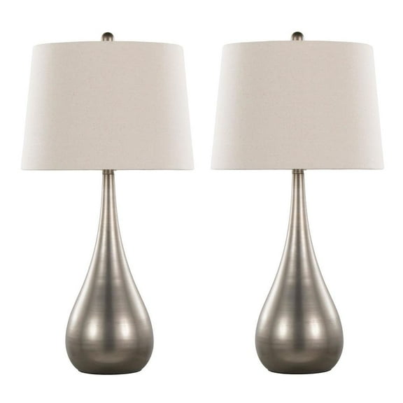 LumiSource Aged Pewter, Natural Linen Pebble 29" Metal Table Lamp - Set of 2