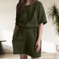 thumbnail image 3 of Camisa Pantalones Cortos Traje Camisa de mujer, pantalones cortos, traje de chándal de verano sólido, conjuntos a juego (verde militar M) Ygjytge para Mujer ejercito verde T M, 3 of 7