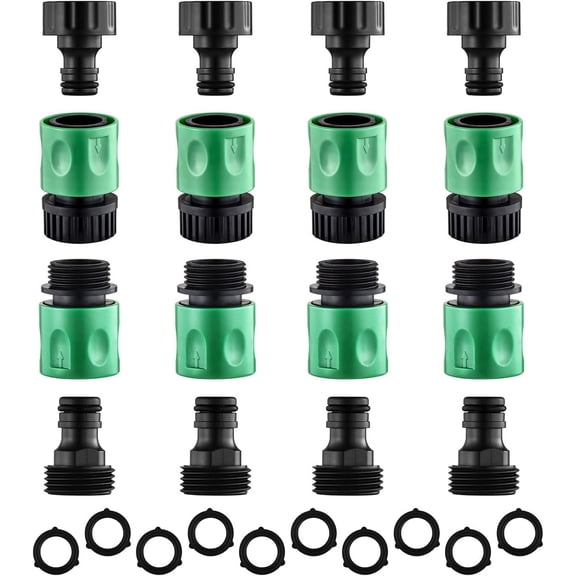 16 Pieces Garden Water Hose Quick Connectors,3/4 Inch GHT Male and Female Water Hose Quick Connect Fittings with 10 Pieces Rubber Washer