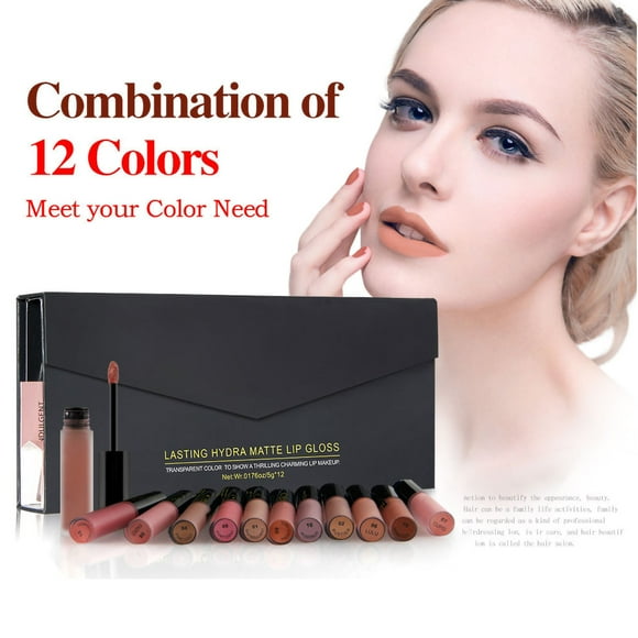 FcBaudy Lipstick for Women, Lip Stain, Lip Gloss 12-Color Lip gloss Combo Set Non-fading Matte Lipstick 2ml the towel