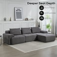 thumbnail image 3 of L-Shaped Sectional Sofa with Memory Foam & Steel Frame, No-Assembly Convertible Sofa Bed, Corduroy Fabric Modular Couch for Apartments, Home Theater, Grey, 3 of 8