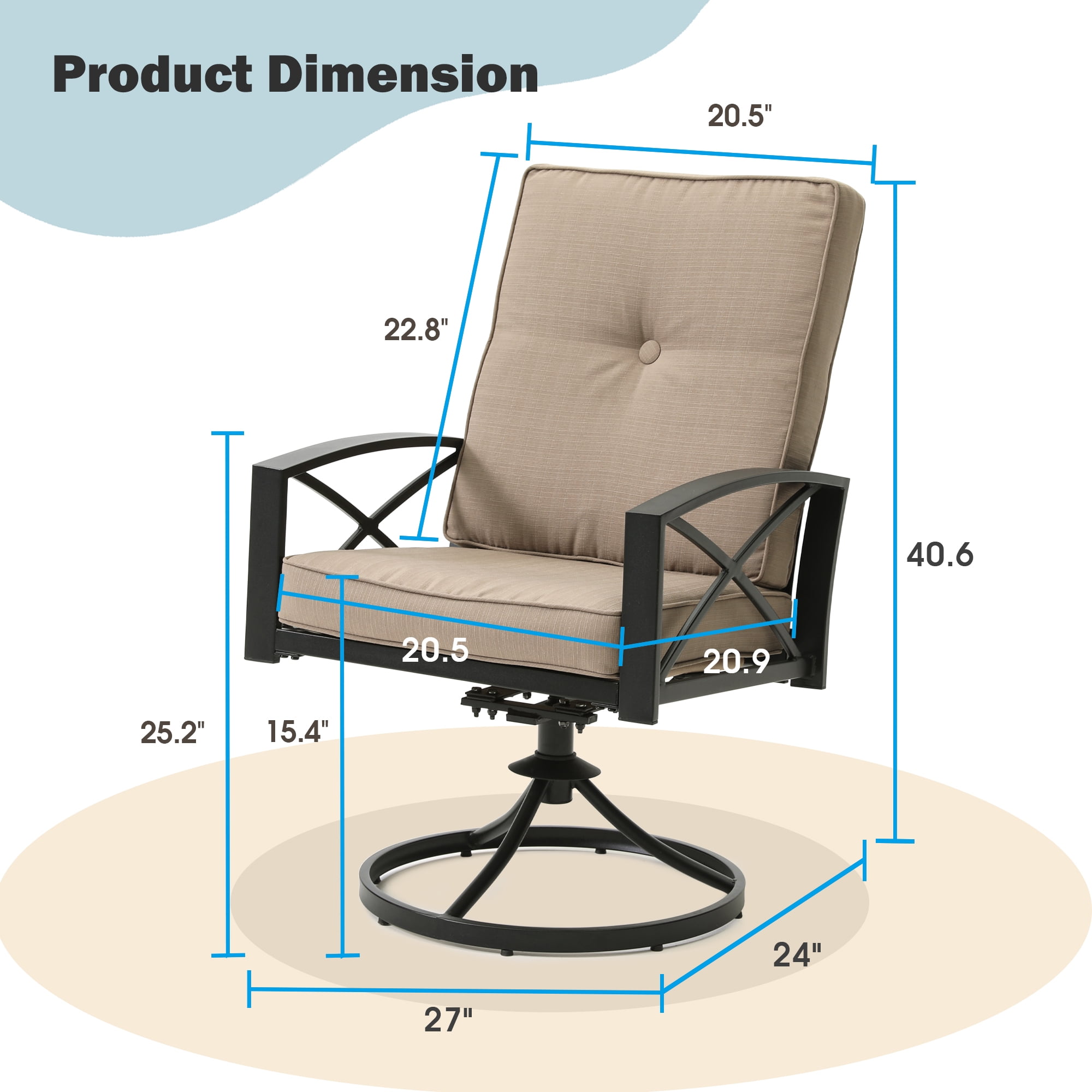 Aimee Lii 2 Pieces Outdoor Swivel Chairs, Patio Chair Rocker with Cushion for Garden, Backyard, Poolside, Bistro and Deck