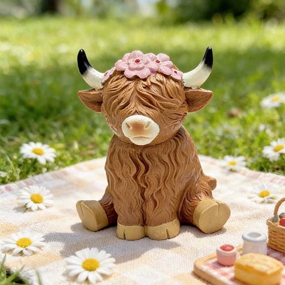 cpengpj Fade Resistant Highland Bovine Figurine 1-Pack,Handcrafted Resin,for Farmhouse Living Room Space Elevation