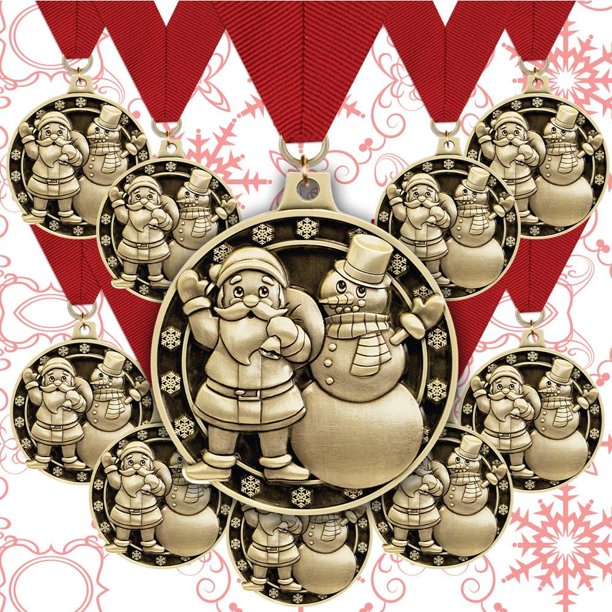 Paquete de 10 unidades navideñas de Papá Noel y muñeco de nieve de Medal Crown Awards