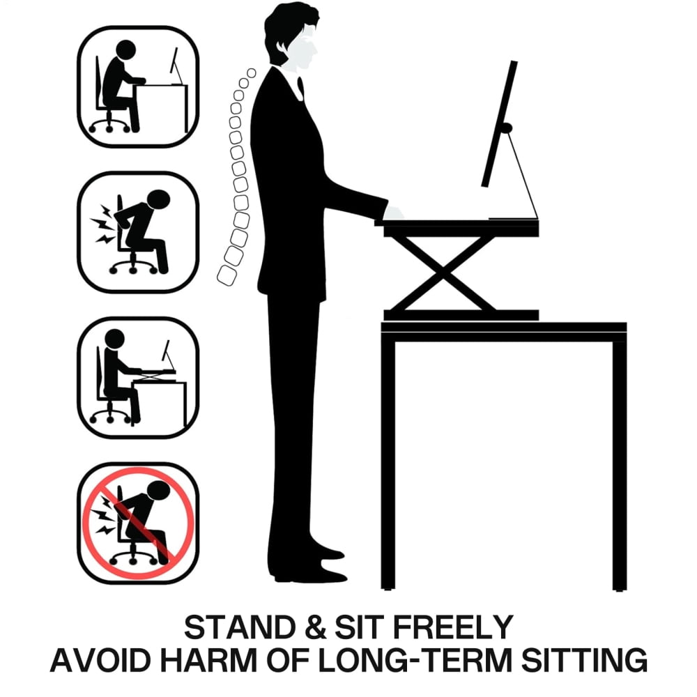 37" Desk Converter Height Adjustable Sit Stand Desk Riser with Keyboard Tray Desktop Standing Desks for Two Monitors Sit to Stand up Computer Workstation for Home Offices Holds 37 Lbs,Black