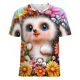 thumbnail image 5 of Cute Hedgehog Floral Garden Women's Short Sleeve T-Shirt Crew Neck Casual Summer Trendy Loose Fit Tops, 5 of 7