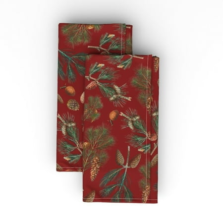 

Linen Cotton Canvas Dinner Napkins (Set of 2) - Vintage Holly Green Christmas Florals Fir Dark Red Berries Fall Holidays Floral Botanical Print Cloth Dinner Napkins by Spoonflower