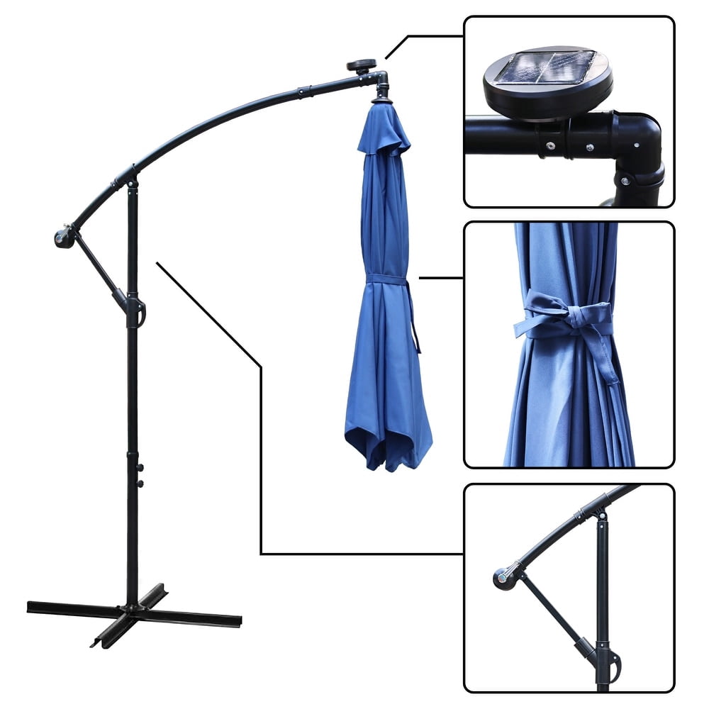 Abble 10ft Outdoor Hanging Offset Cantilever Solar LED Umbrella with Crank - Navy