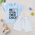 thumbnail image 2 of NOLDARES Toddler Baby Boy Summer Outfits Dinosaur Truck Print Round Neck Short Sleeve Tee Elastic Waist Shorts 2 Pieces Clothes(Blue,0-6 M), 2 of 8