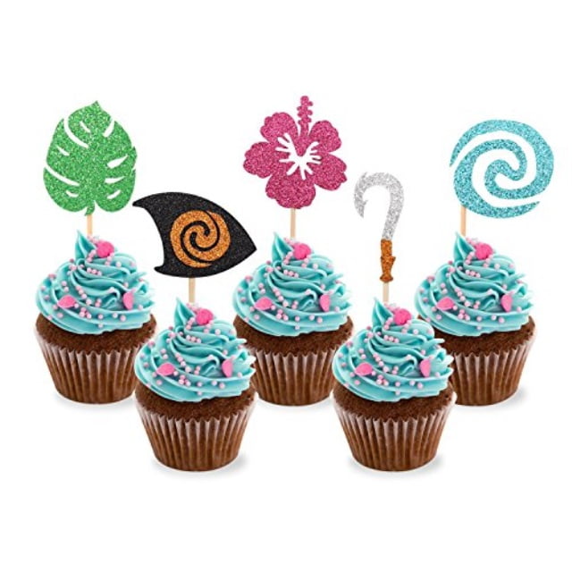 Moana Inspired Cupcake Toppers Birthday Party Decoration Boat Sail Swirls Hooks Hawaiian Flower Leaves For Tropical Luau Summer Walmart Com