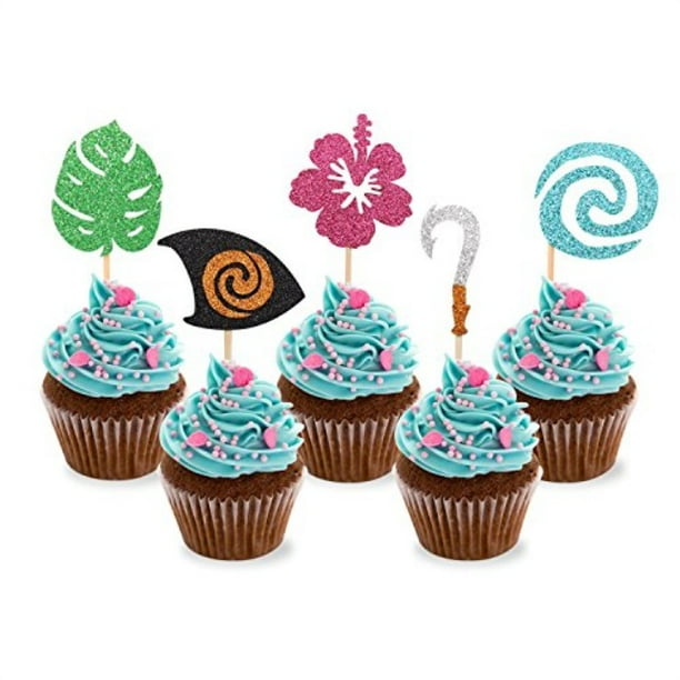Moana Inspired Cupcake Toppers Birthday Party Decoration Boat Sail Swirls Hooks Hawaiian Flower Leaves For Tropical Luau Summer Walmart Com Walmart Com