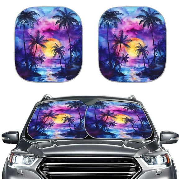 Jeiento Purple Coconut Tree Car Sunshade for Women Foldable Automotive Front Window Sunshade Protector Removable Automotive Accessories Fit Most Car, Truck, Suv, or Van