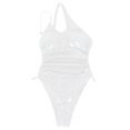 thumbnail image 4 of Gubotare One Shoulder One Piece Swimsuit for Womens Solid Color Cross Back Bathing Suit,White M, 4 of 5