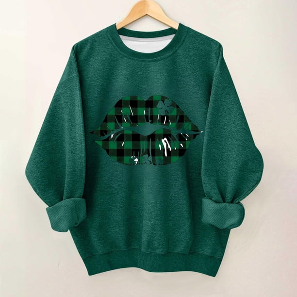 Blusas y camisas de manga larga con cuello redondo para niños Estampado del Día de San Patricio Estampados de manga larga Casual Suelto Forro polar para mayor calidez Sudadera con capucha de manga lar