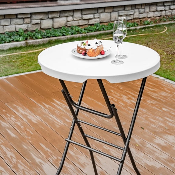 28in Portable Folding Bar Height Table, Compact Round High Top Plastic Steel Bistro with Removable for Indoor Outdoor RV Catering Parties Commercial Events