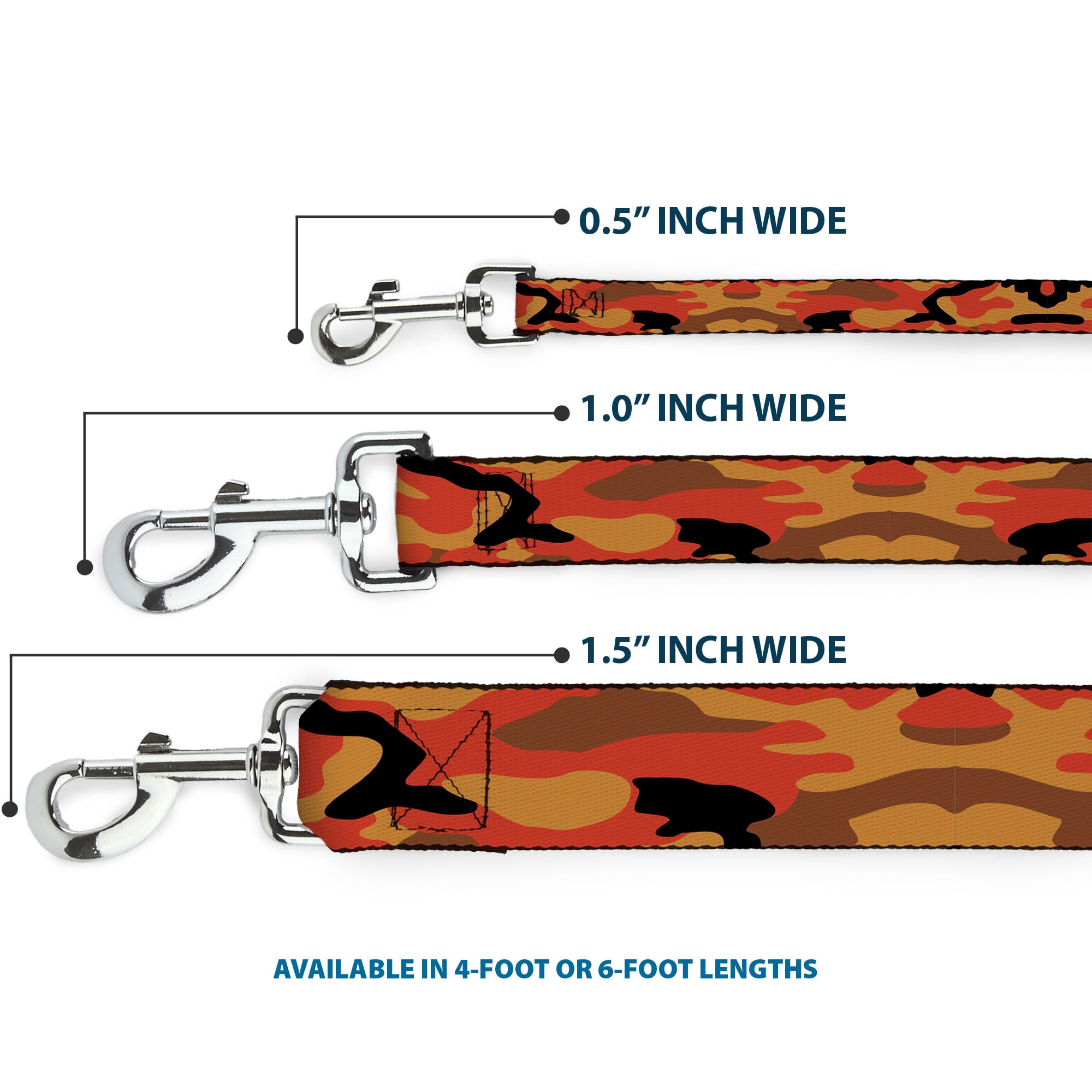 Buckle-Down Pet Leash, Dog Leash, Camo Oranges Black, 6 Feet Long 1.0 Inch Wide