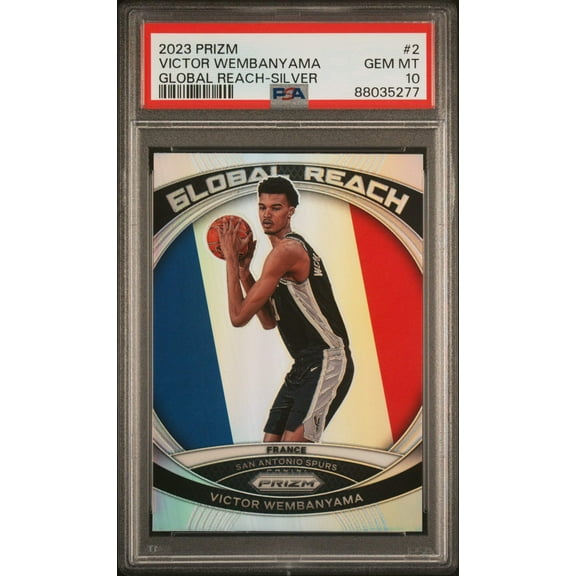 Graded 2023 Panini Prizm Victor Wembanyama #2 Global Reach Silver Rookie RC Basketball Card PSA 10 Gem Mint