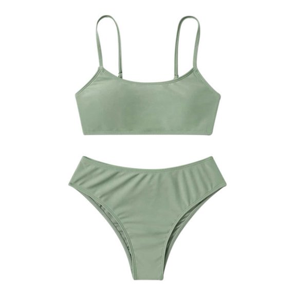 GYRATEDREAM Girl's Two Piece Swimsuit High Waisted Spaghetti Strap Swimsuit Solid Color Bathing Suit Bikini Sets