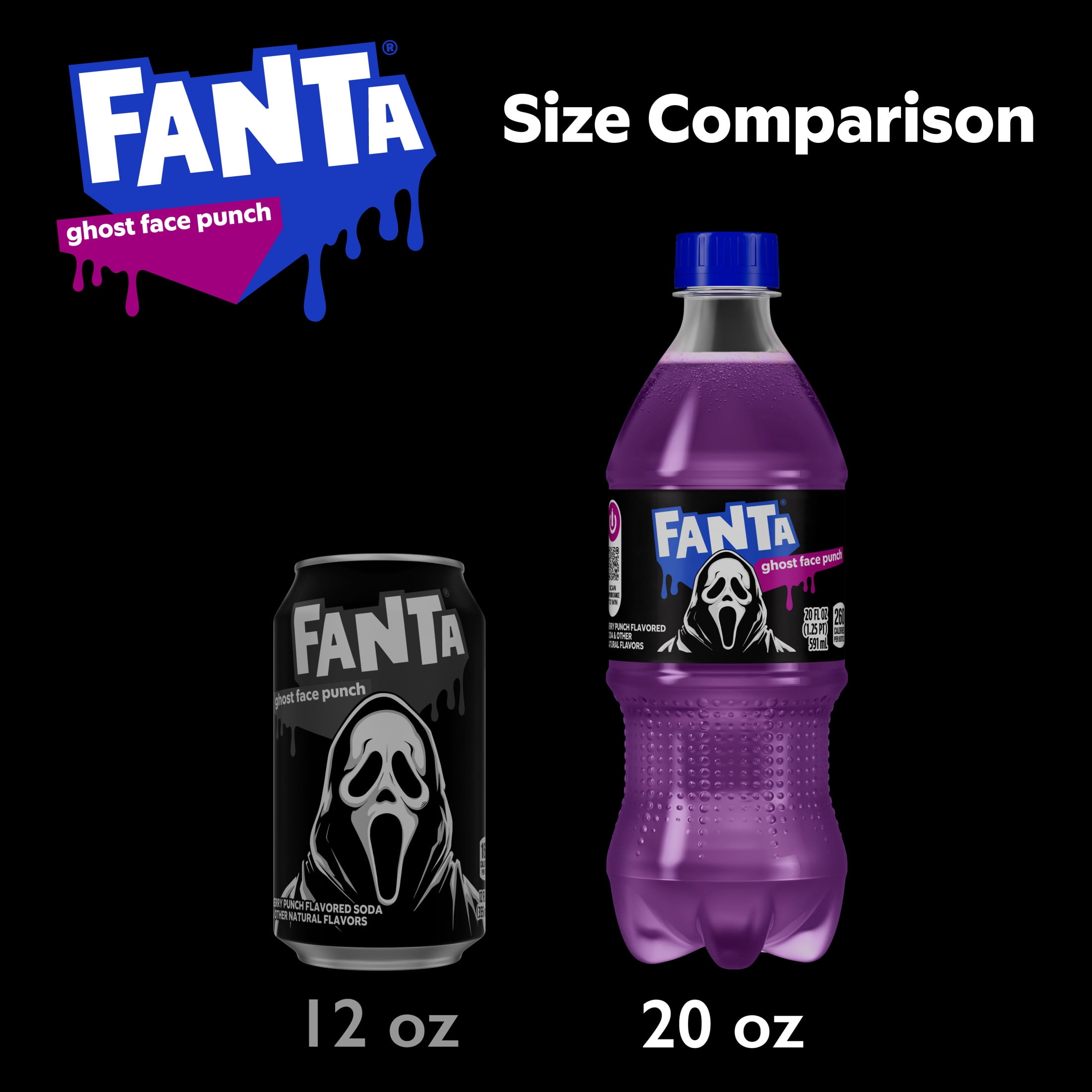 Fanta Ghost Face Punch Soda Pop Bottle, 20 fl oz