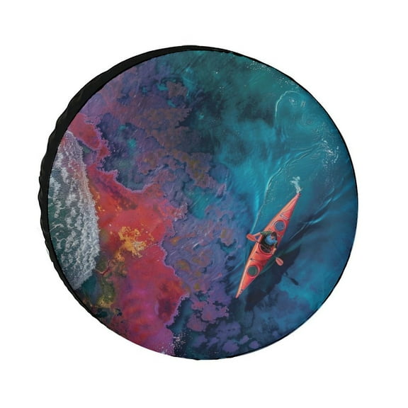 Colorful Kayaks Glide Across The Lake Tire Cover Waterproof Dust-Proof Universal Wheel Camper Spare Tire Cover Fit for RV Trailer Truck SUV Motorhome Travel Trailer