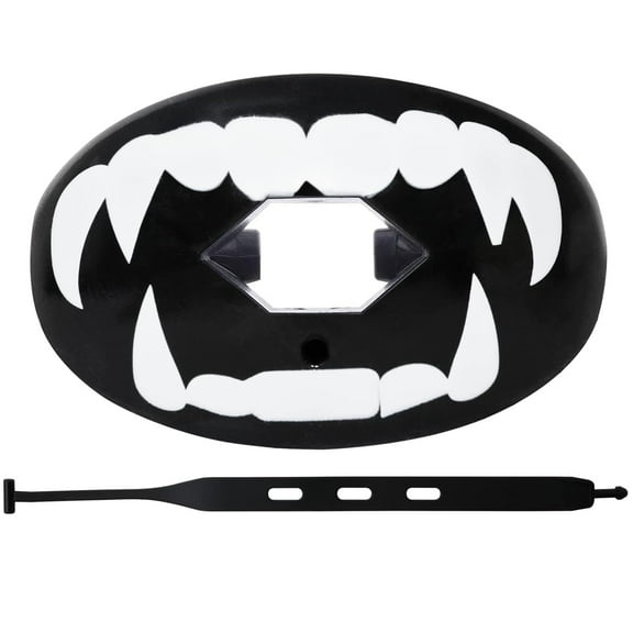 Mouth Guard with Strap, Mouth Guard Sports, Football Mouthpiece, Protects Interior and Exterior of Mouth, Allows Airflow, Breathable Mouth Guard Football for Youth and Adults, Black