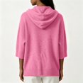 thumbnail image 5 of Pullover Sweaters for Women Hooded Side Slit Ribbed 3/4 Batwing Sleeve Sweaters Soft Ribbed Knitted Drawstring Sweatshirts Trendy Sweatshirts Daily Office Work Travel Outfits, Pink S, 5 of 6